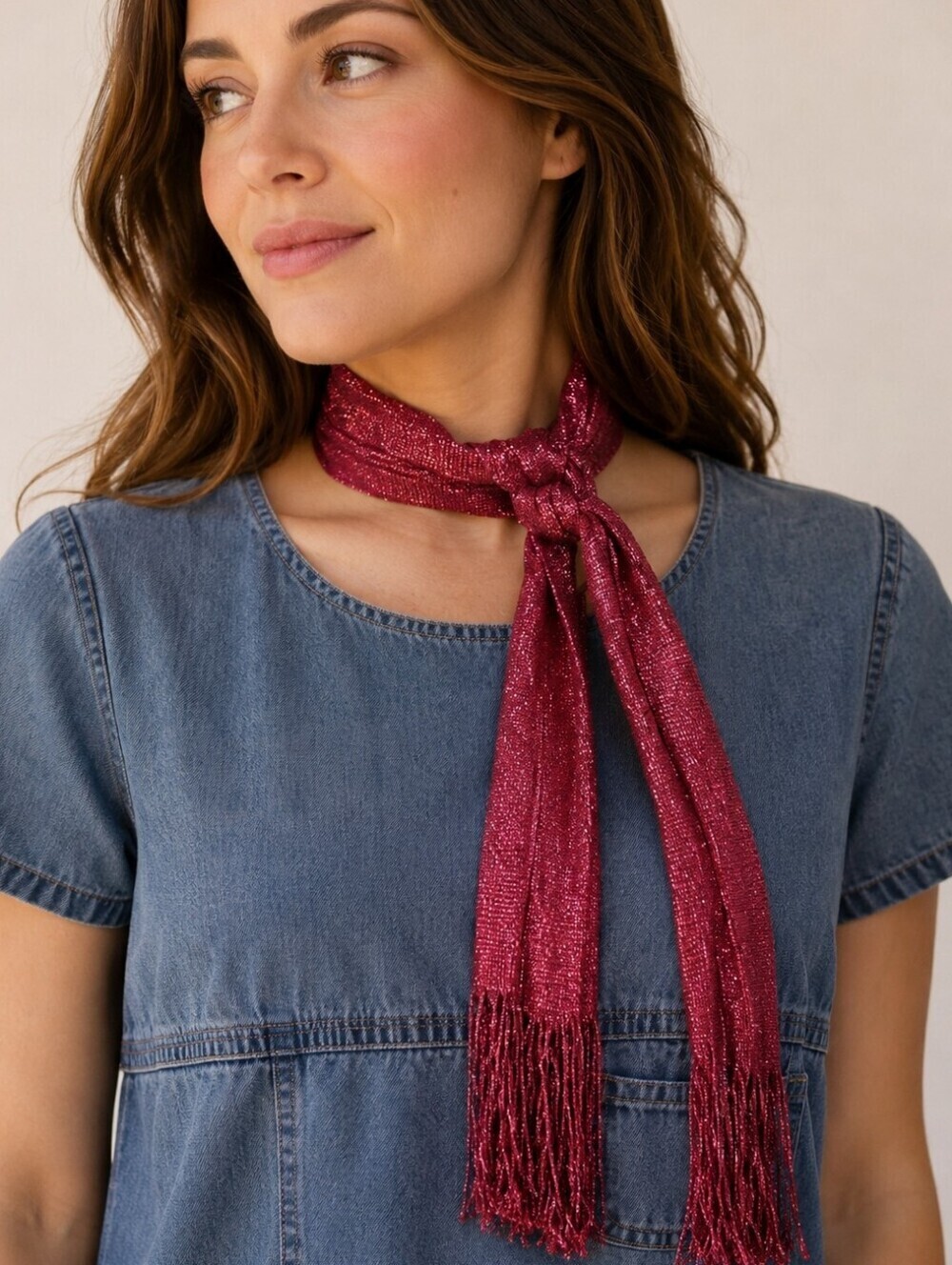 3/$30 VTG Fuscia Metallic Silver Long Skinny Fringe Disco Sash Scarf